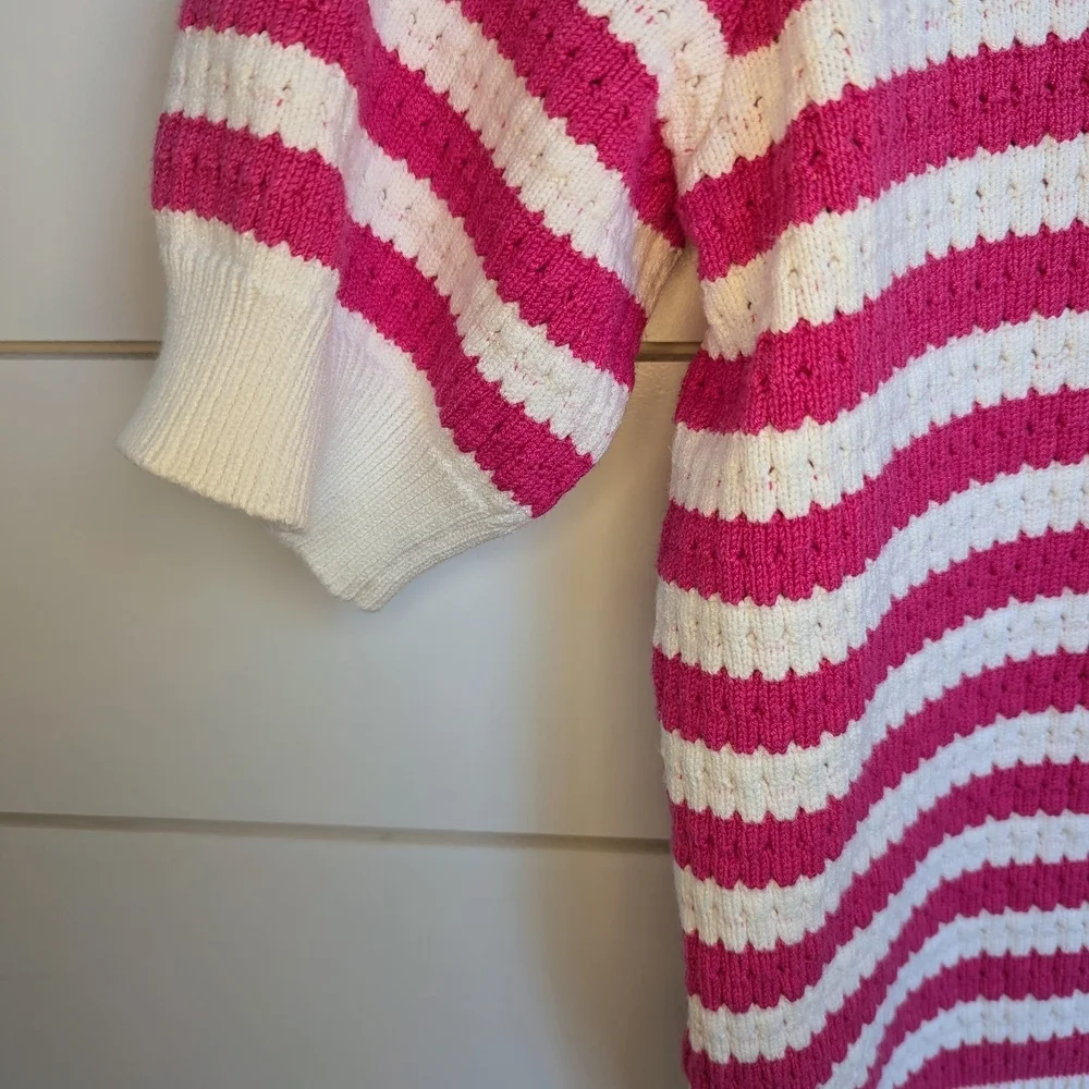 Open Stitch Short Sleeve Sweater Top Pink Stripe Large Skies Are Blue - Picture 3 of 5